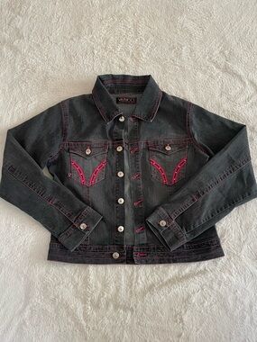 VTG Vezucci Pink Stitch Denim Jacket Size S Y2K Biker Western